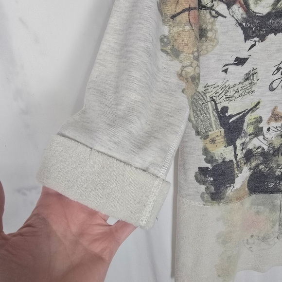 Inoah Floral Shabby Chic Terry Cloth Lagenlook 3/4 Sleeve Top - Picture 3 of 7